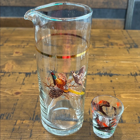 Other - Vintage Glass martini pitcher with matching shot glass